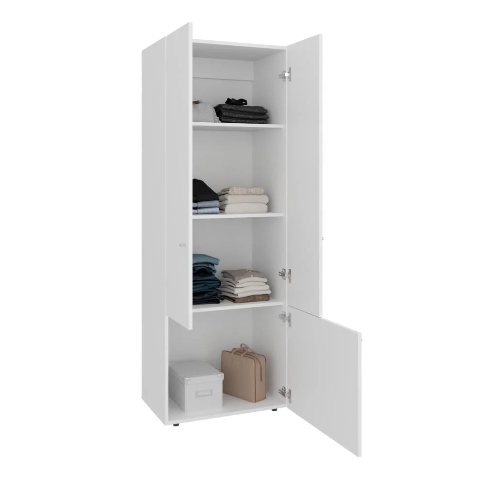CLOSET BEICO II, BLANCO DUQUEZA, CON TRES PUERTAS ABATIBLES Y CUATRO ENTREPAÑOS