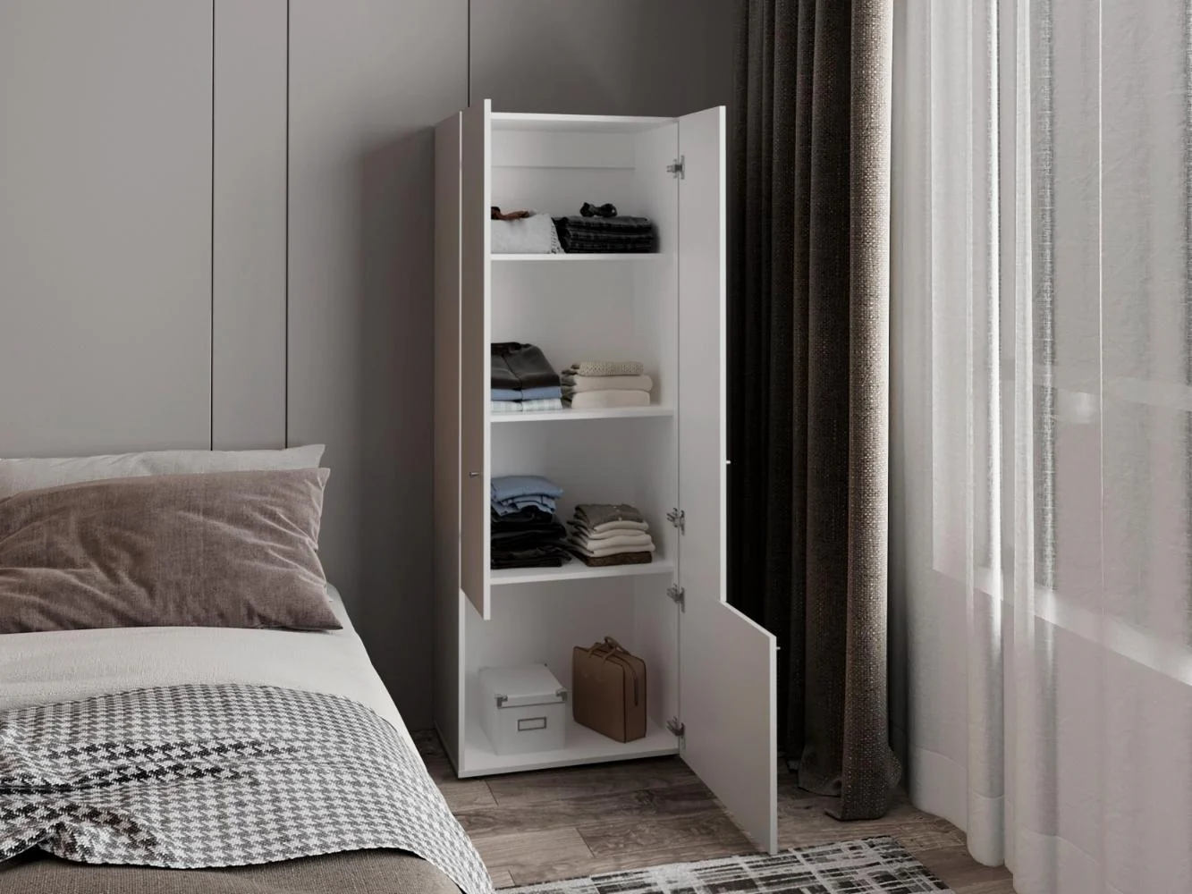 CLOSET BEICO II, BLANCO DUQUEZA, CON TRES PUERTAS ABATIBLES Y CUATRO ENTREPAÑOS - Image 4