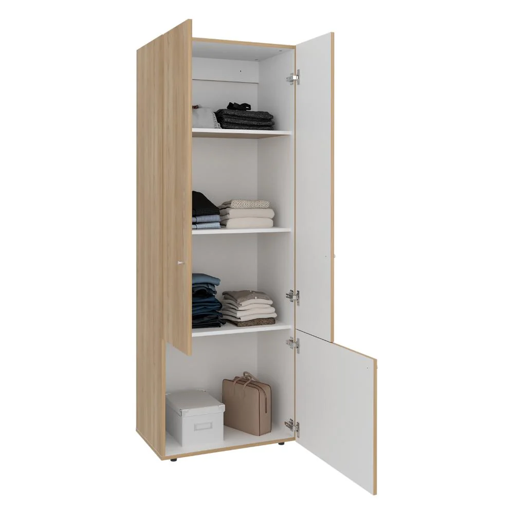 CLOSET BEICO II, FRESNO Y BLANCO DUQUEZA, CON TRES PUERTAS ABATIBLES Y CUATRO ENTREPAÑOS