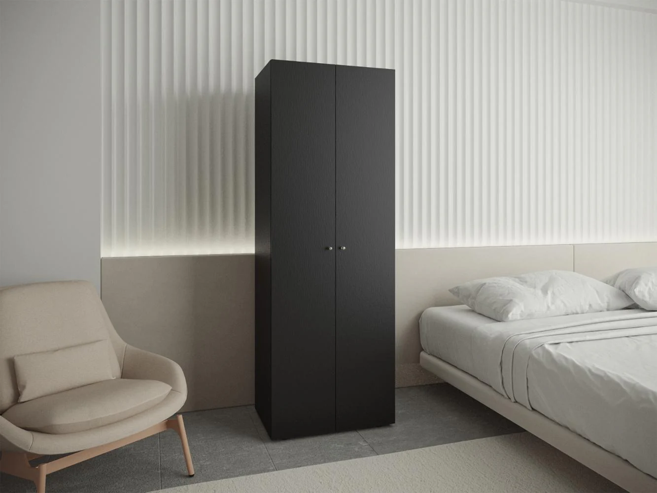 CLOSET BEICO, WENGUE, CON DOS PUERTAS ABATIBLES Y UN TUBO CROMADO