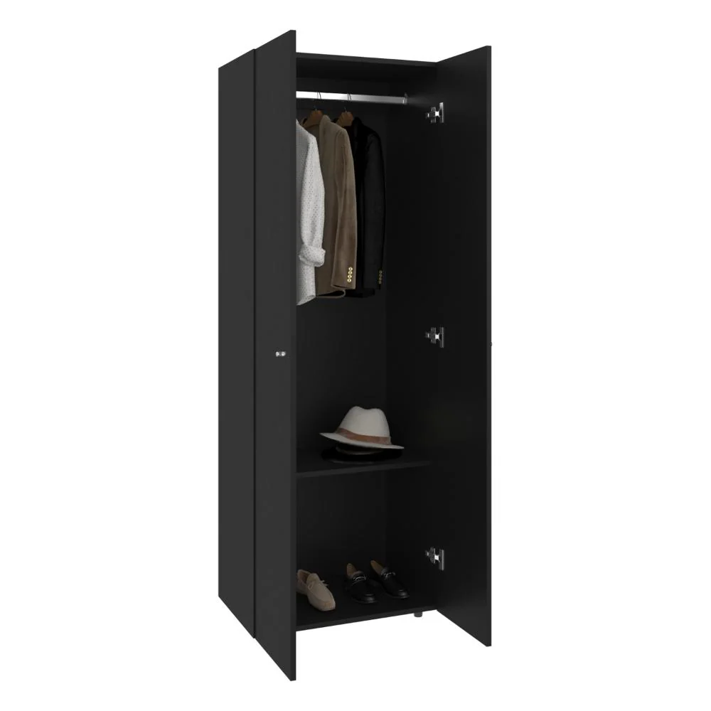 CLOSET BEICO, WENGUE, CON DOS PUERTAS ABATIBLES Y UN TUBO CROMADO - Image 2