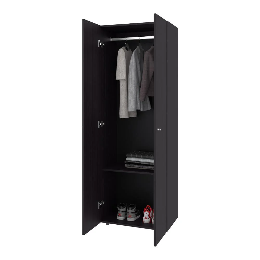 CLOSET BEICO, WENGUE, CON DOS PUERTAS ABATIBLES Y UN TUBO CROMADO ZF