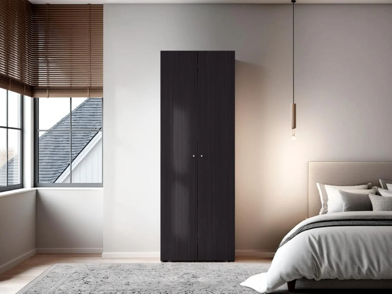 CLOSET BEICO, WENGUE, CON DOS PUERTAS ABATIBLES Y UN TUBO CROMADO ZF - Image 5