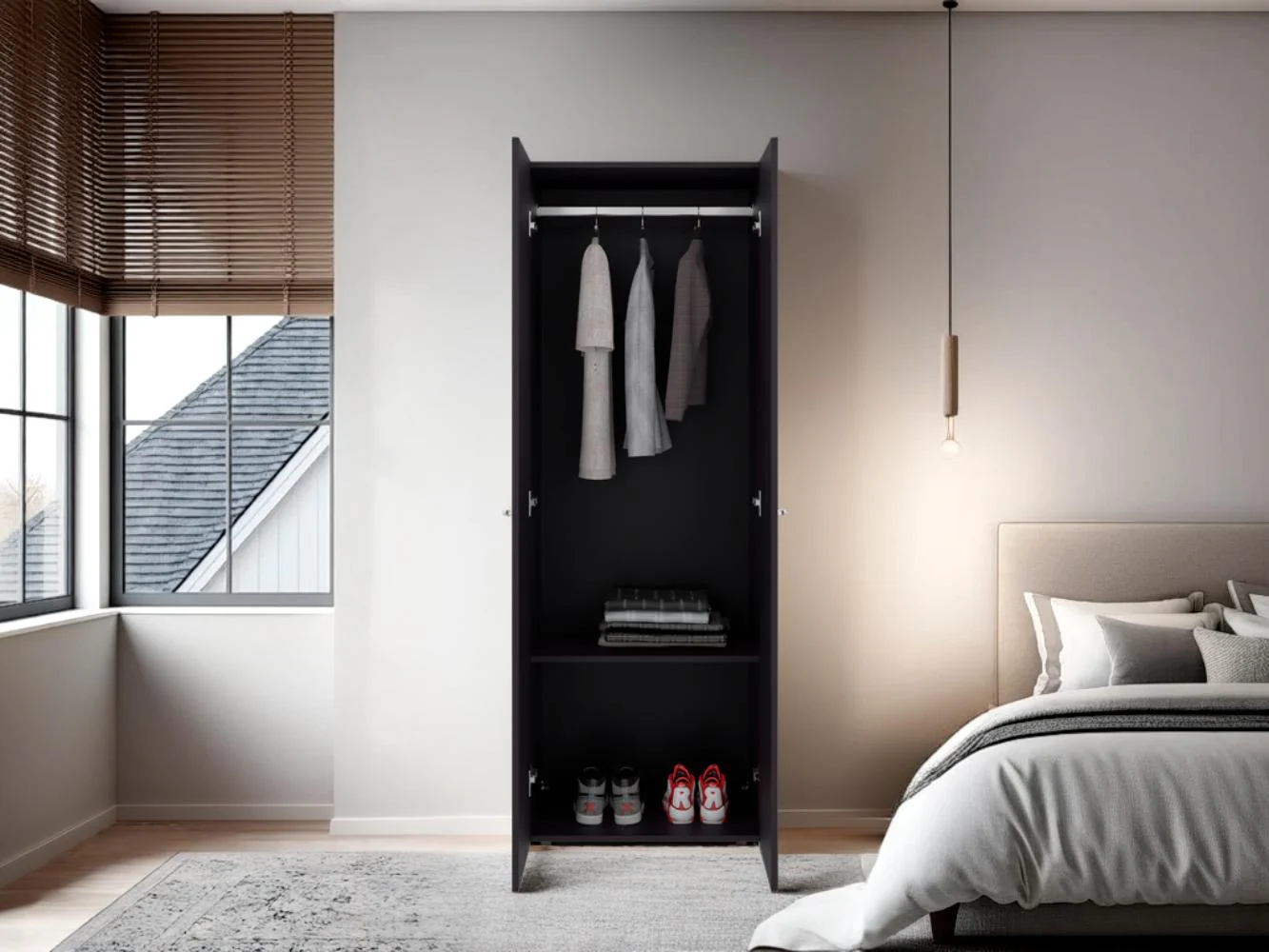 CLOSET BEICO, WENGUE, CON DOS PUERTAS ABATIBLES Y UN TUBO CROMADO ZF - Image 6