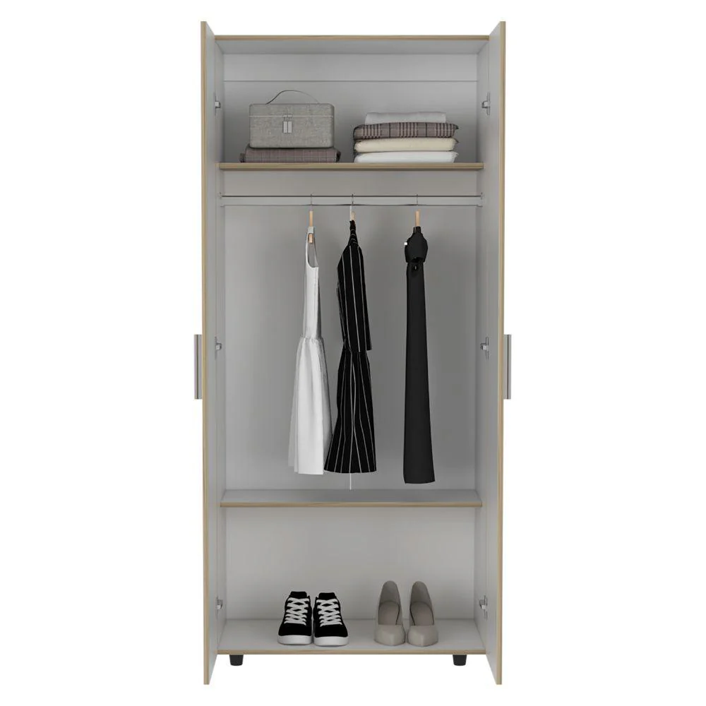 CLOSET CARLOTA, CAFÉ CLARO Y BLANCO, CON UN TUBO CROMADO Y TRES ENTREPAÑOS - Image 2