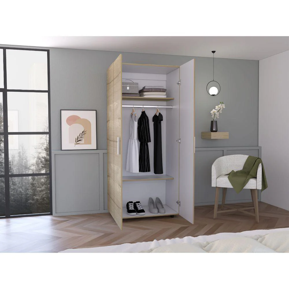 CLOSET CARLOTA, CAFÉ CLARO Y BLANCO, CON UN TUBO CROMADO Y TRES ENTREPAÑOS - Image 4