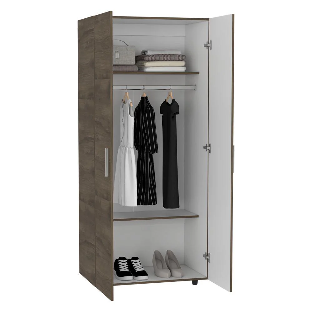 CLOSET CARLOTA, NOGAL Y BLANCO, CON UN TUBO CROMADO Y TRES ENTREPAÑOS - Image 2