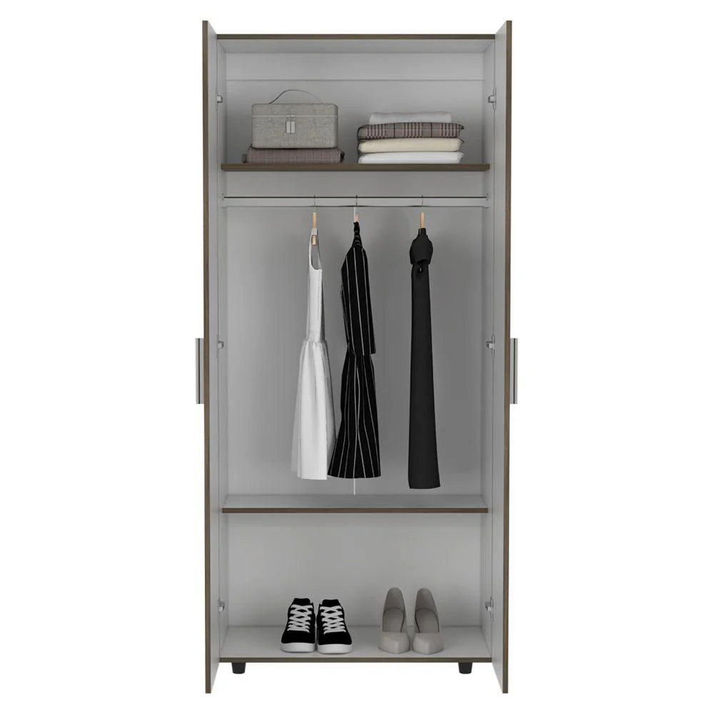 CLOSET CARLOTA, NOGAL Y BLANCO, CON UN TUBO CROMADO Y TRES ENTREPAÑOS - Image 3