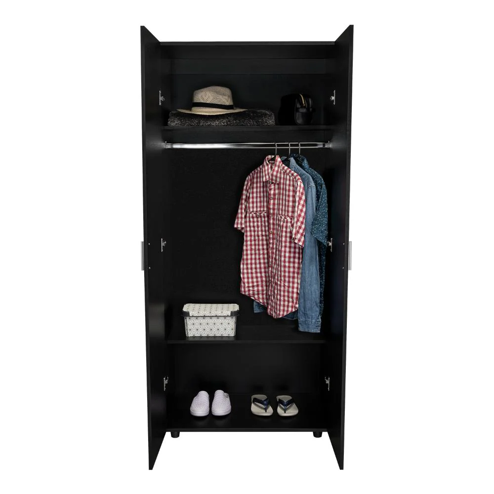CLOSET CARLOTA, WENGUE, CON UN TUBO CROMADO Y DOS ENTREPAÑOS - Image 2