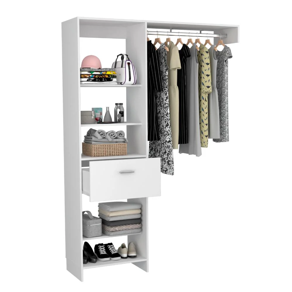 CLOSET DELHI 150, BLANCO DUQUEZA, CON TRES ENTREPAÑOS Y UN TUBO PARA COLGAR ROPA ZF