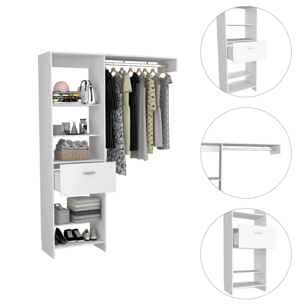 CLOSET DELHI 150, BLANCO DUQUEZA, CON TRES ENTREPAÑOS Y UN TUBO PARA COLGAR ROPA ZF - Image 14