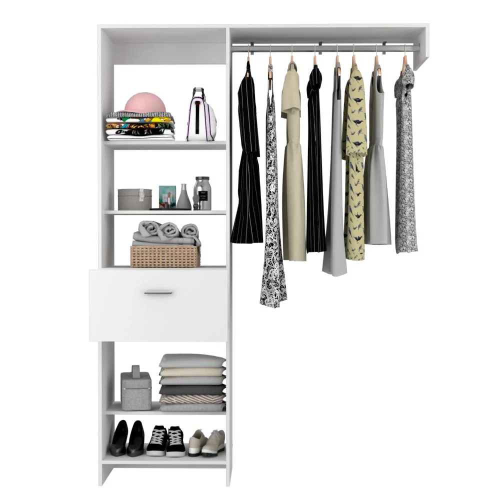 CLOSET DELHI 150, BLANCO DUQUEZA, CON TRES ENTREPAÑOS Y UN TUBO PARA COLGAR ROPA ZF - Image 2