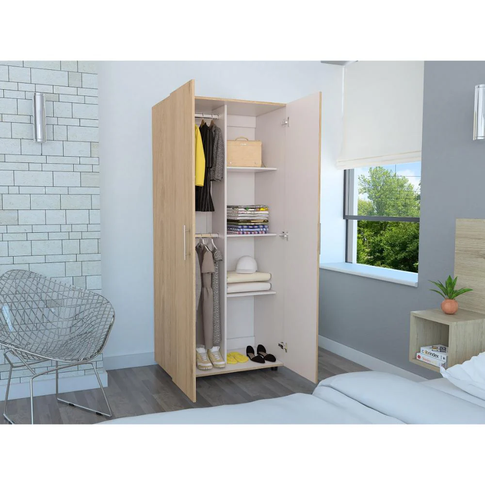 CLOSET TERA, BEIGE Y BLANCO, DOS PUERTAS ABATIBLES Y DOS TUBOS CROMADOS - Image 5