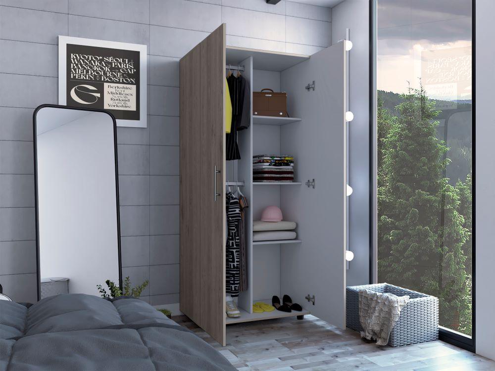 CLOSET TERA BARDOLINO Y BLANCO VAINILLA, DOS PUERTAS ABATIBLES Y DOS TUBOS CROMADOS - Image 4