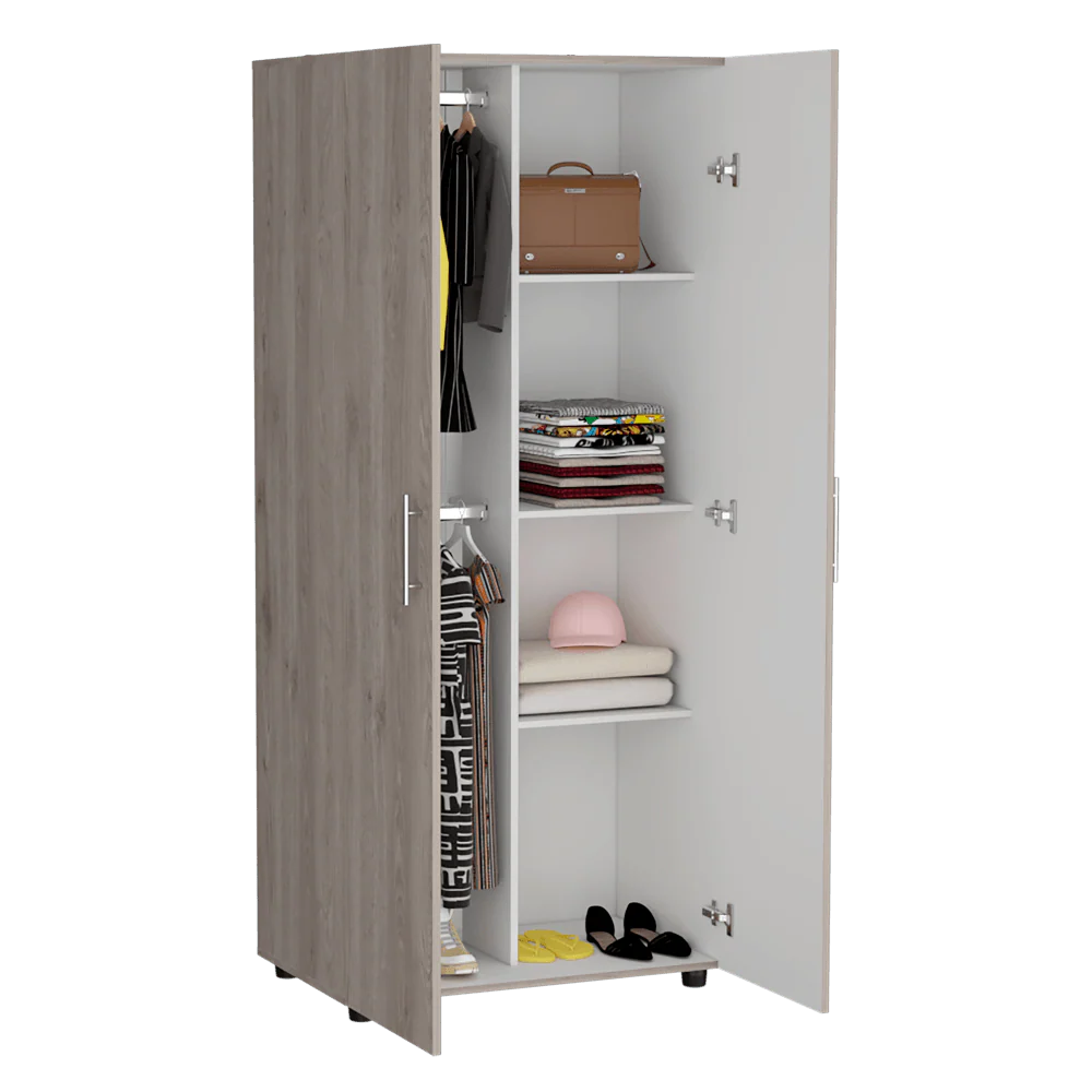 CLOSET TERA BARDOLINO Y BLANCO VAINILLA, DOS PUERTAS ABATIBLES Y DOS TUBOS CROMADOS - Image 5