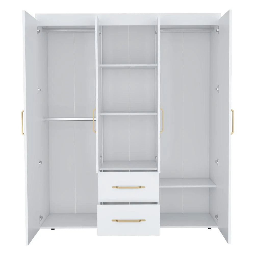 CLOSET BARILOCHE BOMBAY ECO, BLANCO DUQUEZA Y DORADO, CON VARIEDAD DE ENTREPAÑOS Y CUATRO PUERTAS ABATIBLES ZF - Image 3
