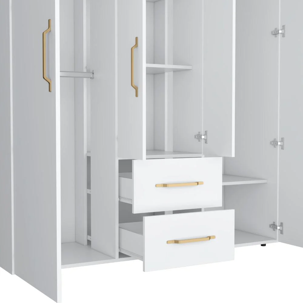 CLOSET BARILOCHE BOMBAY ECO, BLANCO DUQUEZA Y DORADO, CON VARIEDAD DE ENTREPAÑOS Y CUATRO PUERTAS ABATIBLES ZF - Image 6