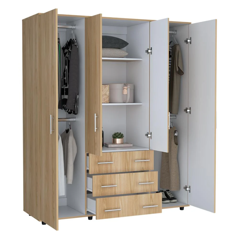CLOSET FONTANA, FRESNO EUROPEO Y BLANCO, CON CUATRO TUBOS PARA COLGAR ROPA Y ZAPATERO EN LA PARTE INFERIOR - Image 2