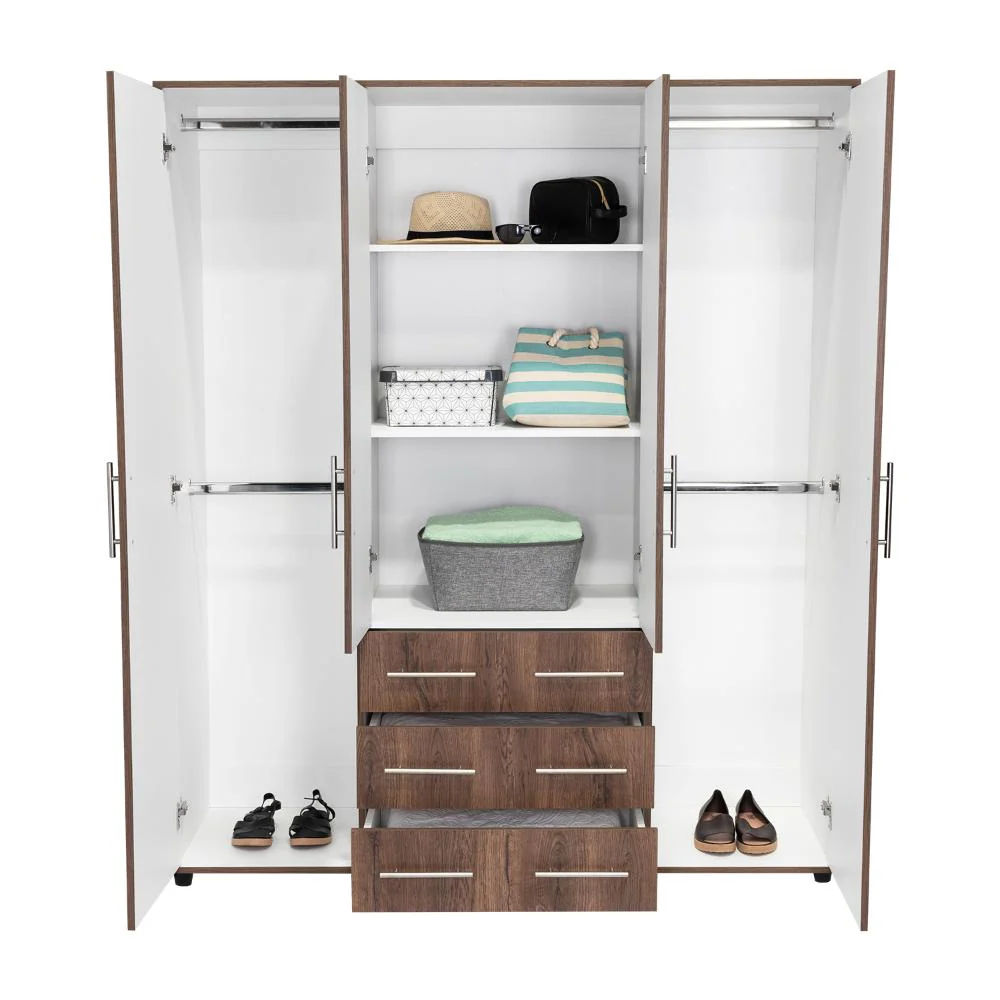 CLOSET FONTANA, NOGAL Y BLANCO, CON CUATRO PUERTAS ABATIBLES Y TRES CAJONES ORGANIZADORES - Image 6