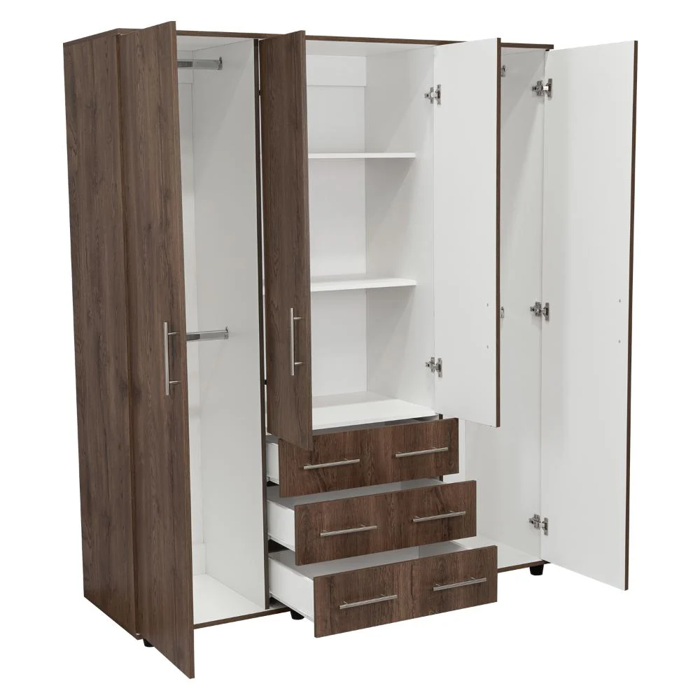 CLOSET FONTANA, NOGAL Y BLANCO, CON CUATRO PUERTAS ABATIBLES Y TRES CAJONES ORGANIZADORES - Image 7
