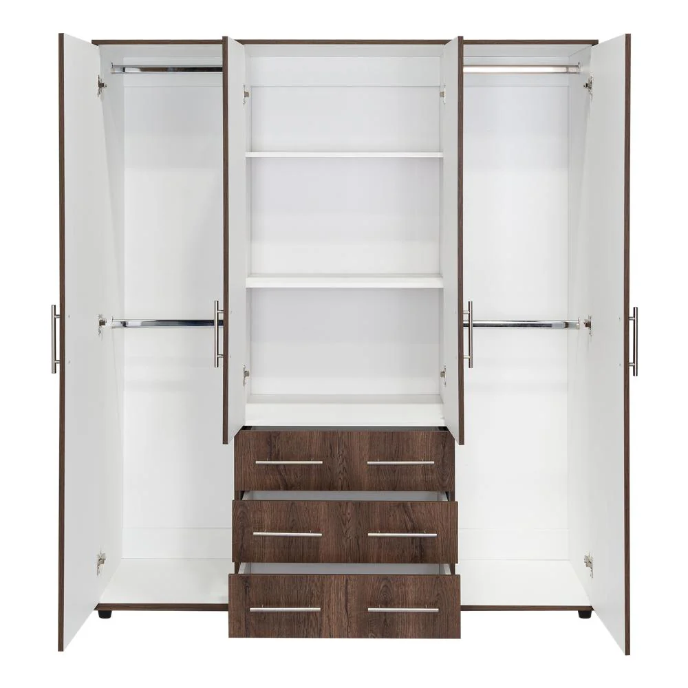 CLOSET FONTANA, NOGAL Y BLANCO, CON CUATRO PUERTAS ABATIBLES Y TRES CAJONES ORGANIZADORES - Image 8