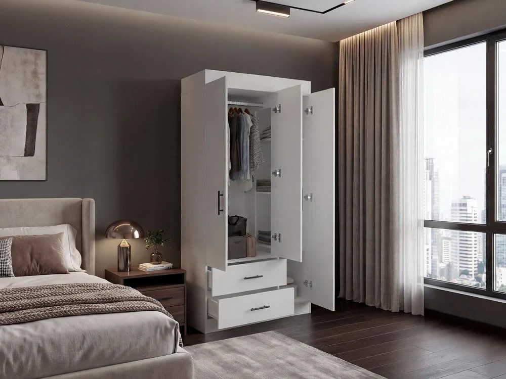 Closet Houston, Blanco Duqueza, Con Cuatro Puertas Batientes y Dos Cajones Con Amplio Espacio De Almacenamiento - Image 2