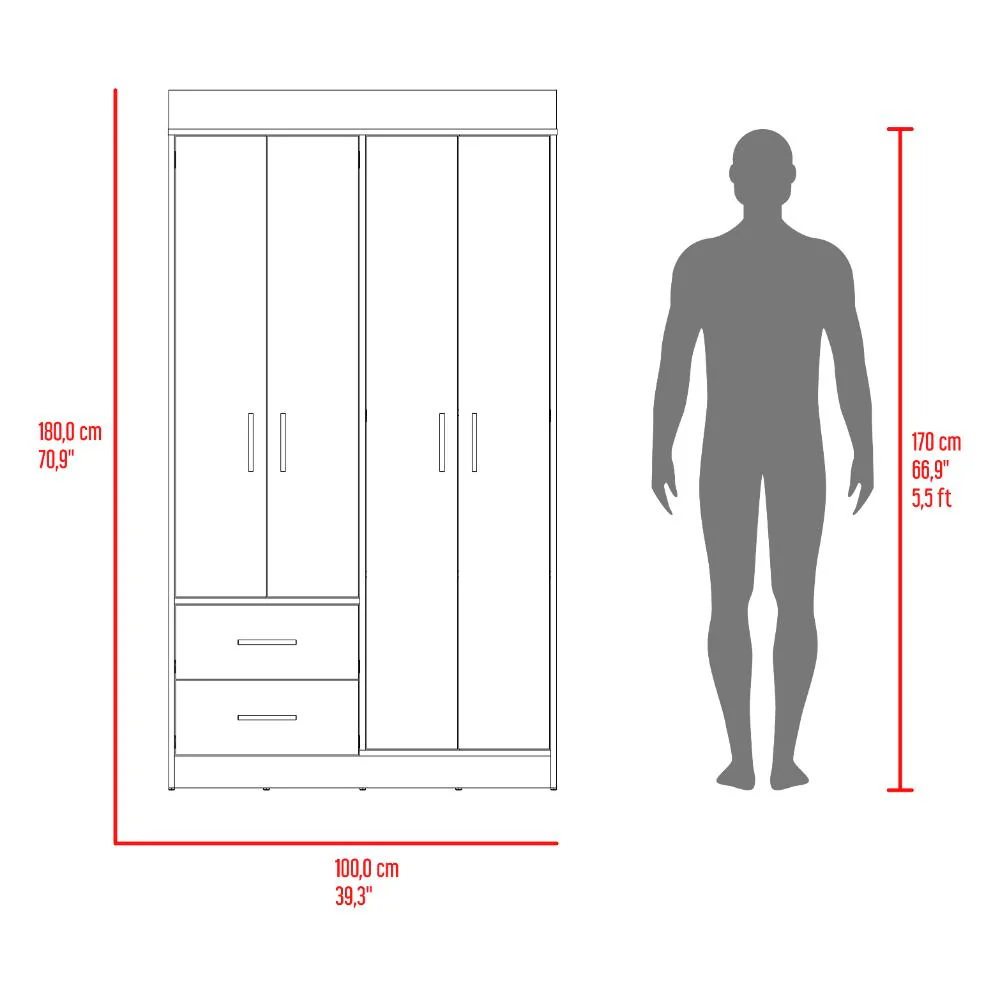 Closet Houston, Cartagena y Wengue , Con cuatro puertas batientes y dos cajones con amplio espacio de almacenamiento - Image 7