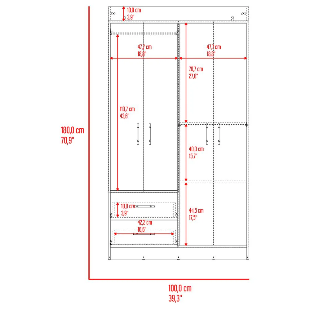 Closet Houston, Cartagena y Wengue , Con cuatro puertas batientes y dos cajones con amplio espacio de almacenamiento - Image 9