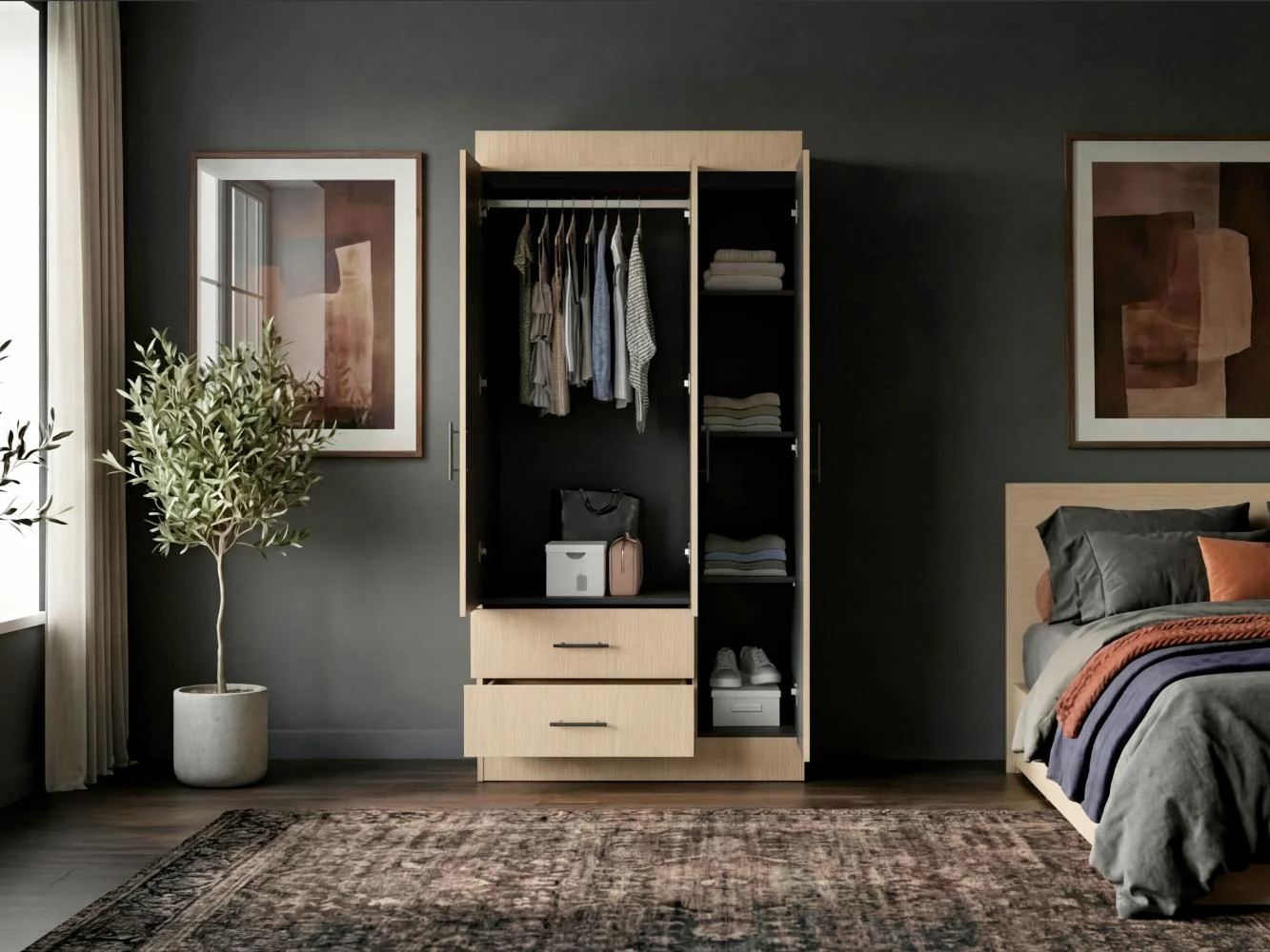 Closet Houston , Cartagena y Wengue , Con tres puertas batientes y dos cajones con amplio espacio de almacenamiento - Image 4