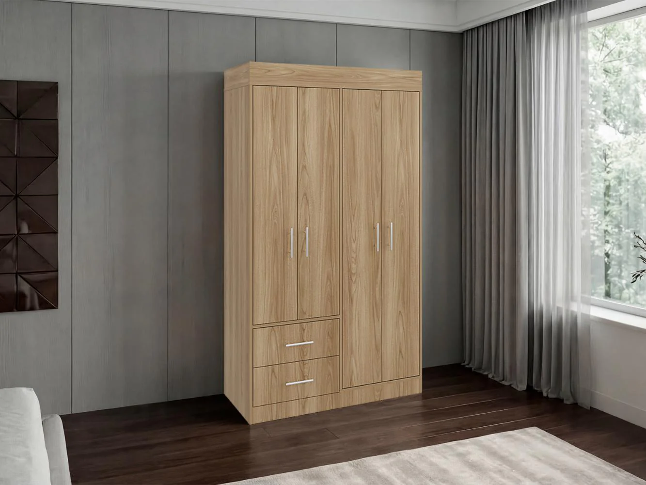Closet Houston, Fresno Europeo y Wengue , Con Cuatro Puertas Batientes y Dos Cajones Con Amplio Espacio De Almacenamiento - Image 5