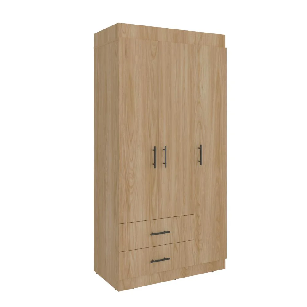 Closet Houston, Fresno Europeo y Wengue, Con Tres Puertas Batientes y Dos Cajones Con Amplio Espacio De Almacenamiento