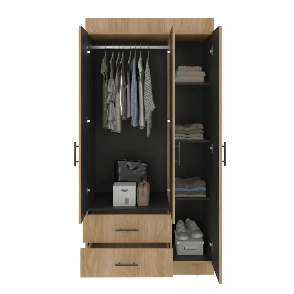 Closet Houston, Fresno Europeo y Wengue, Con Tres Puertas Batientes y Dos Cajones Con Amplio Espacio De Almacenamiento - Image 4