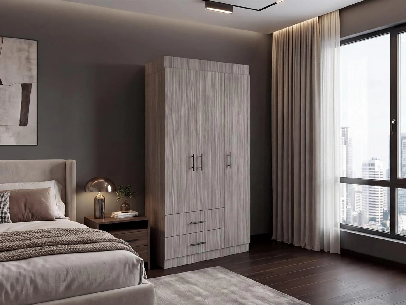 Closet Houston, Positano y Wengue, Con Cuatro Puertas Batientes y Dos Cajones Con Amplio Espacio De Almacenamiento