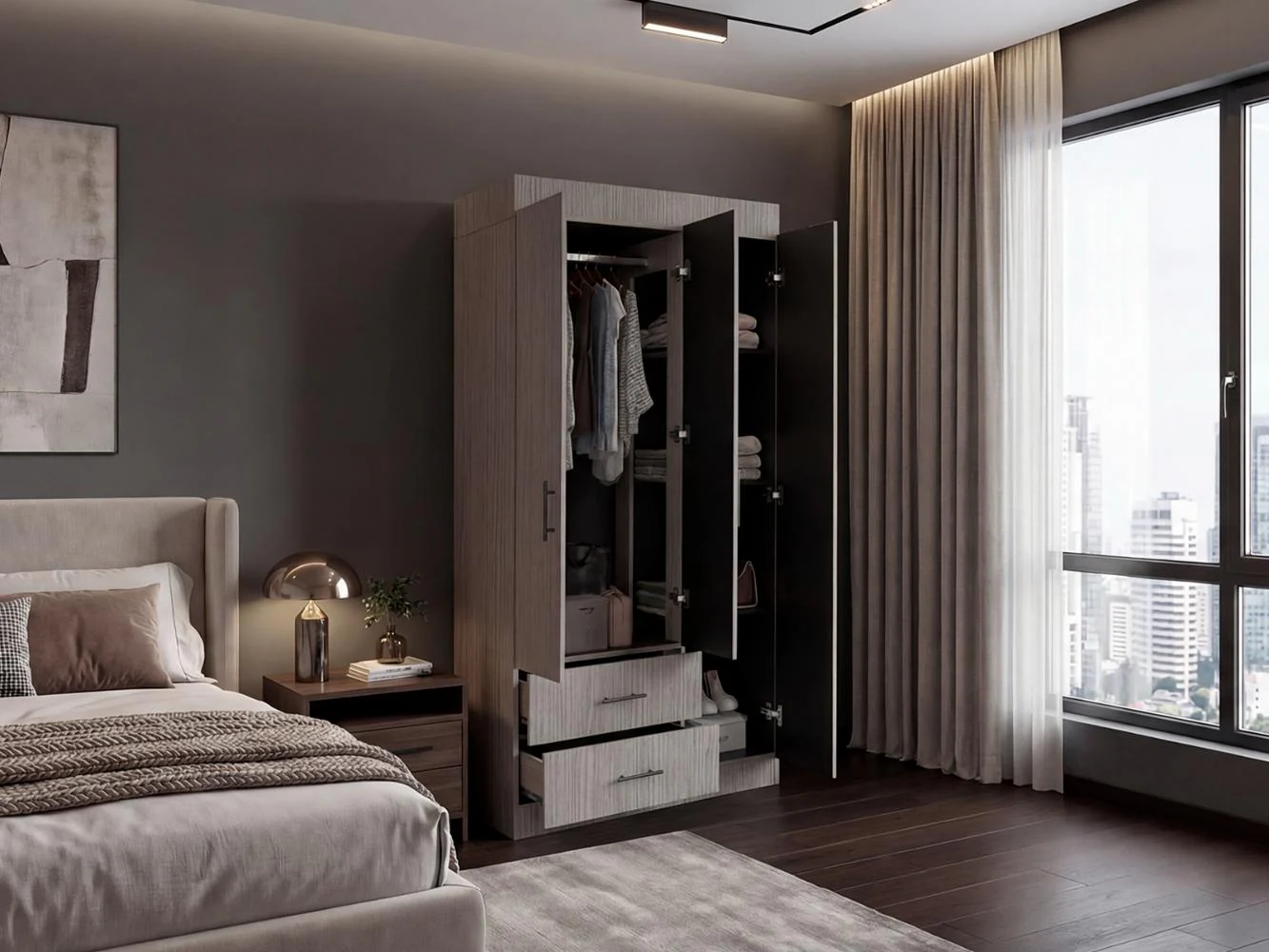 Closet Houston, Positano y Wengue, Con Cuatro Puertas Batientes y Dos Cajones Con Amplio Espacio De Almacenamiento - Image 2