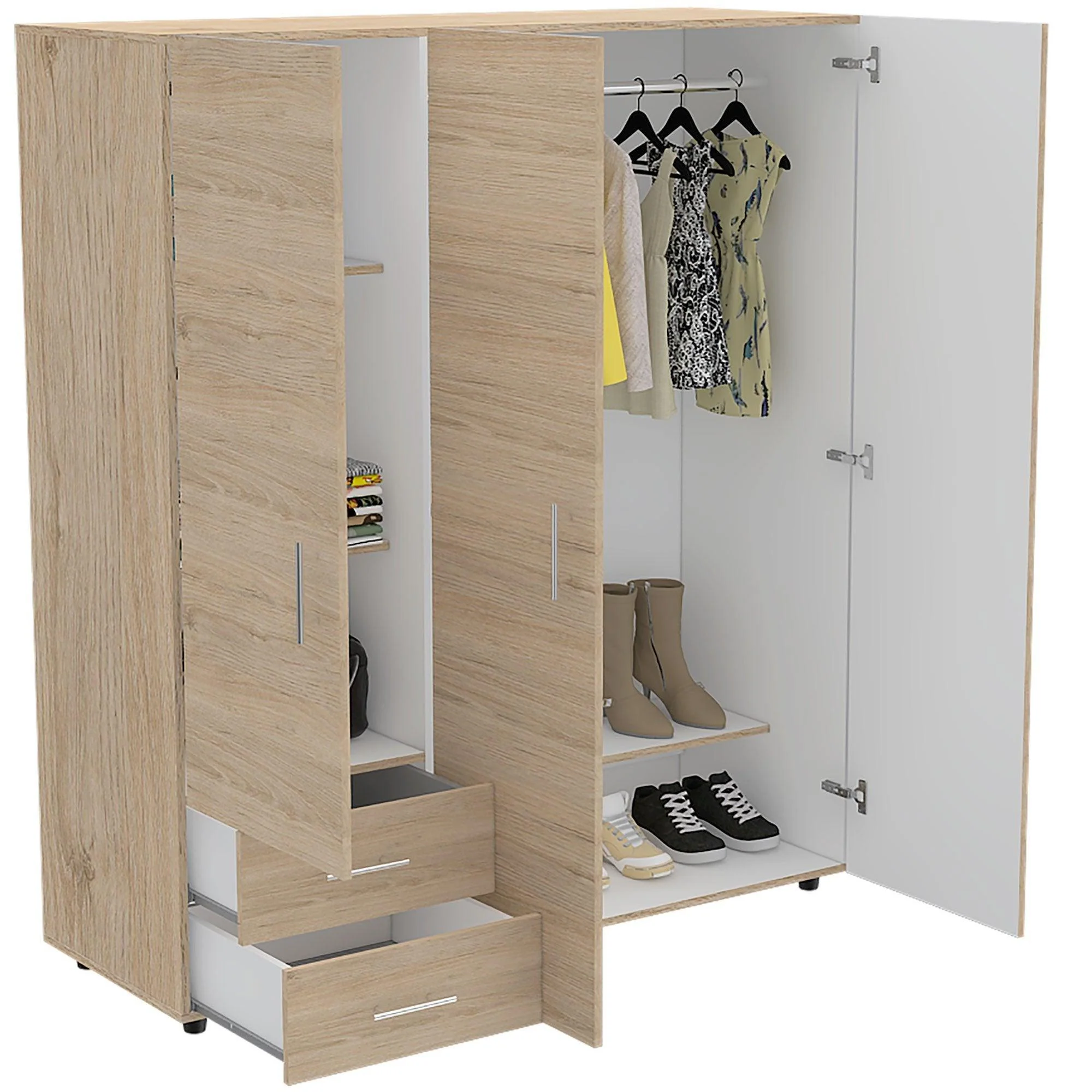 CLOSET LIGHT, BEIGE Y BLANCO, CON DOS CAJONES ORGANIZADORES Y DOS ENTREPAÑOS PARA ZAPATOS
