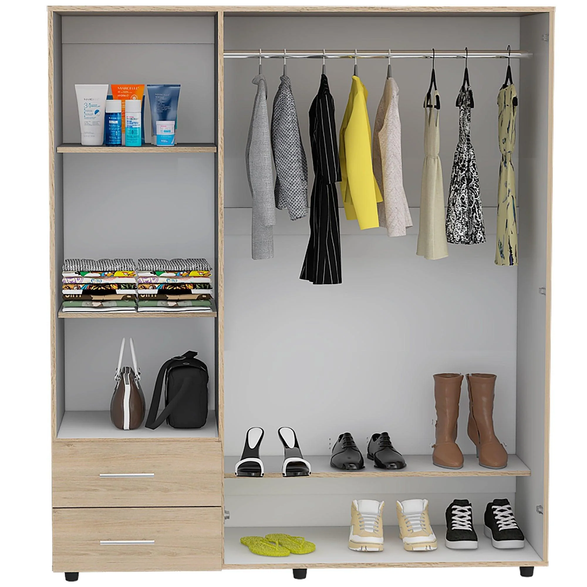 CLOSET LIGHT, BEIGE Y BLANCO, CON DOS CAJONES ORGANIZADORES Y DOS ENTREPAÑOS PARA ZAPATOS - Image 2