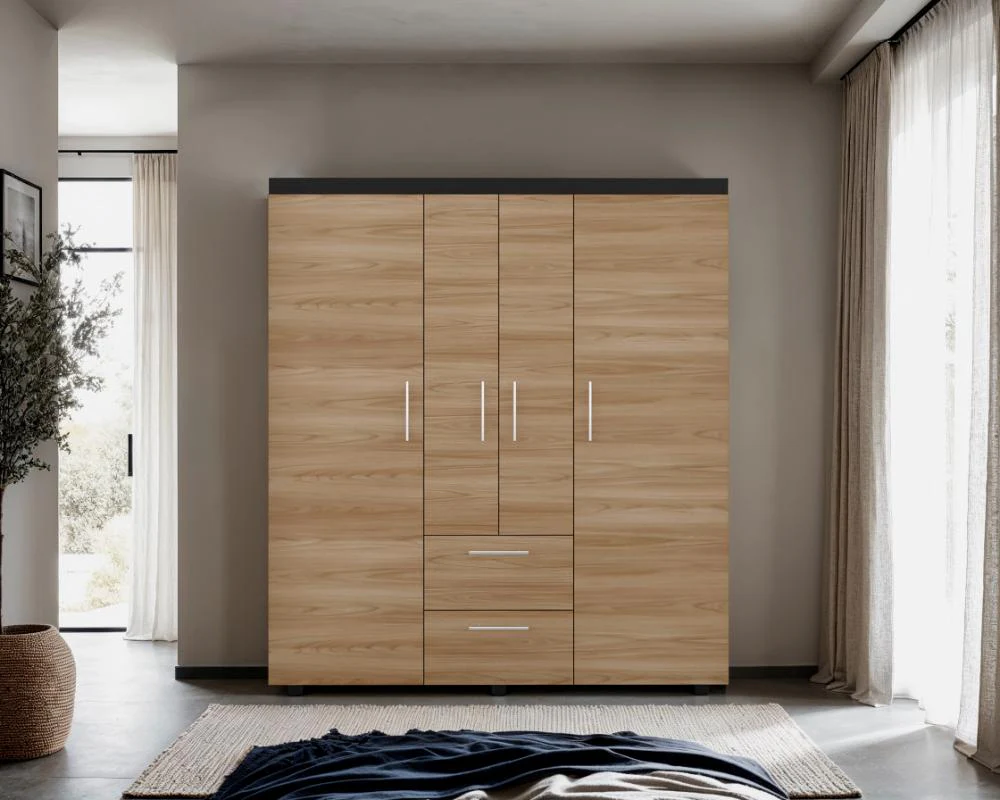 CLOSET MARCUS, FRESNO EUROPEO Y WENGUE, CON VARIEDAD DE ENTREPAÑOS Y CUATRO PUERTAS ABATIBLES - Image 5