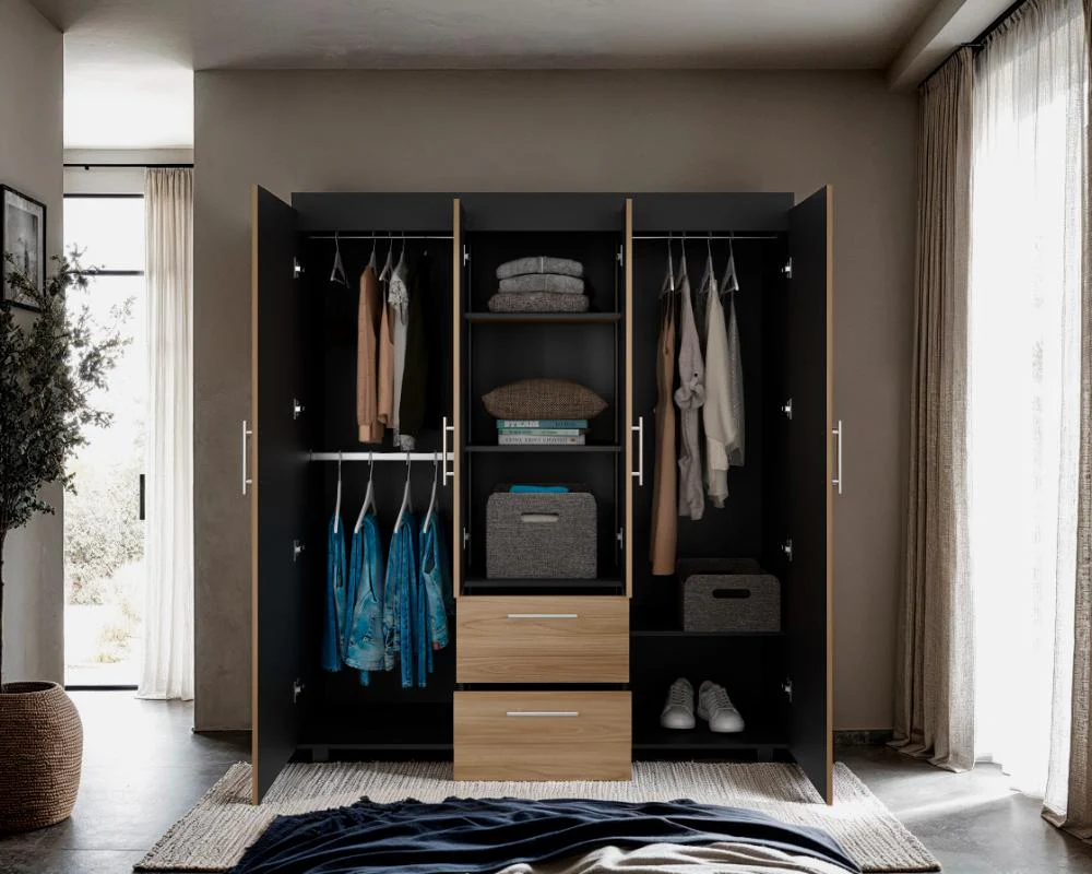 CLOSET MARCUS, FRESNO EUROPEO Y WENGUE, CON VARIEDAD DE ENTREPAÑOS Y CUATRO PUERTAS ABATIBLES - Image 6