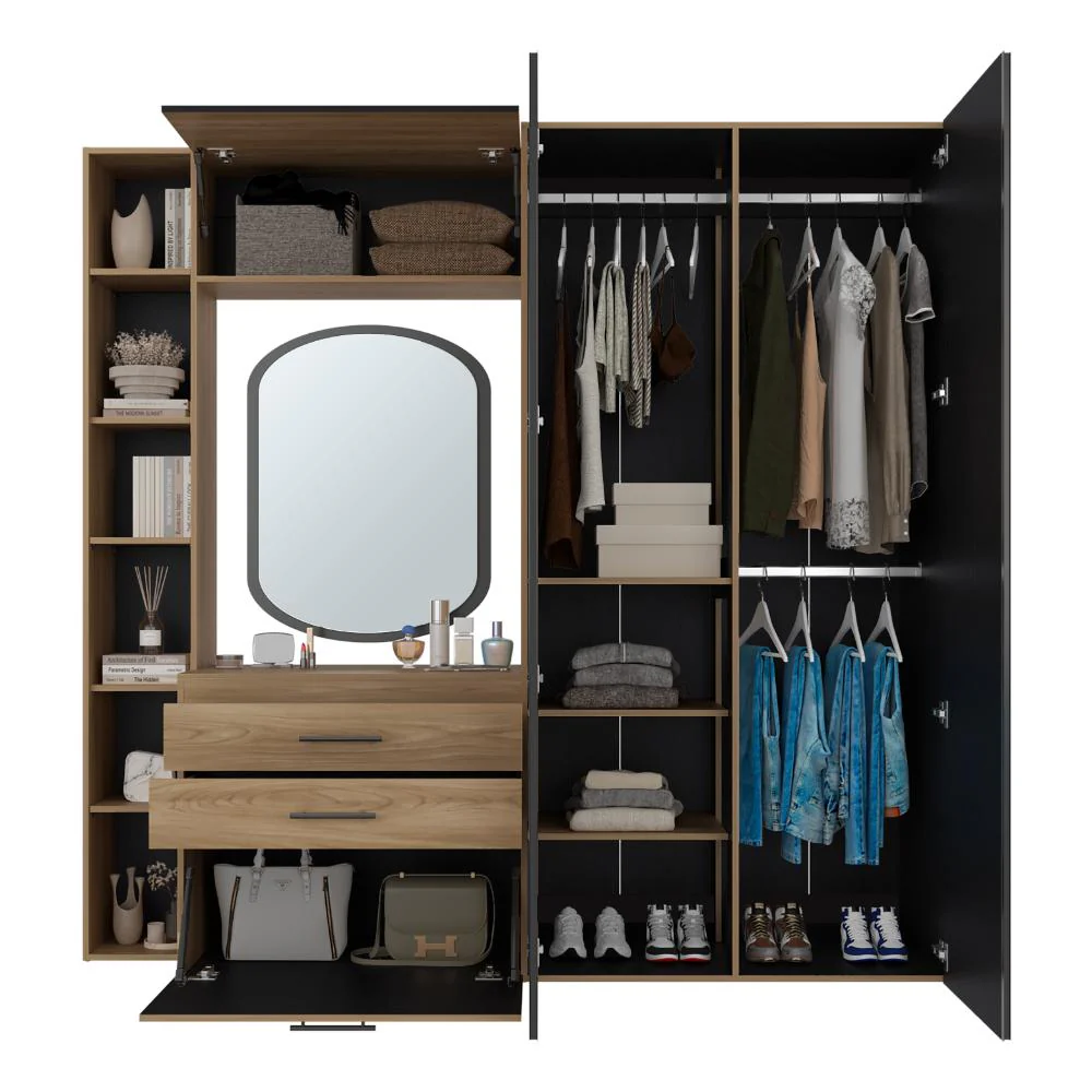 CLOSET MULTIFUNCIONAL BRUSON, FRESNO EUROPEO Y WENGUE, CON CAJONES PARA GUARDAR ROPA Y OBJETOS DE OFICINA - Image 2