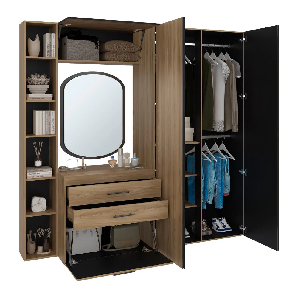 CLOSET MULTIFUNCIONAL BRUSON, FRESNO EUROPEO Y WENGUE, CON CAJONES PARA GUARDAR ROPA Y OBJETOS DE OFICINA - Image 3