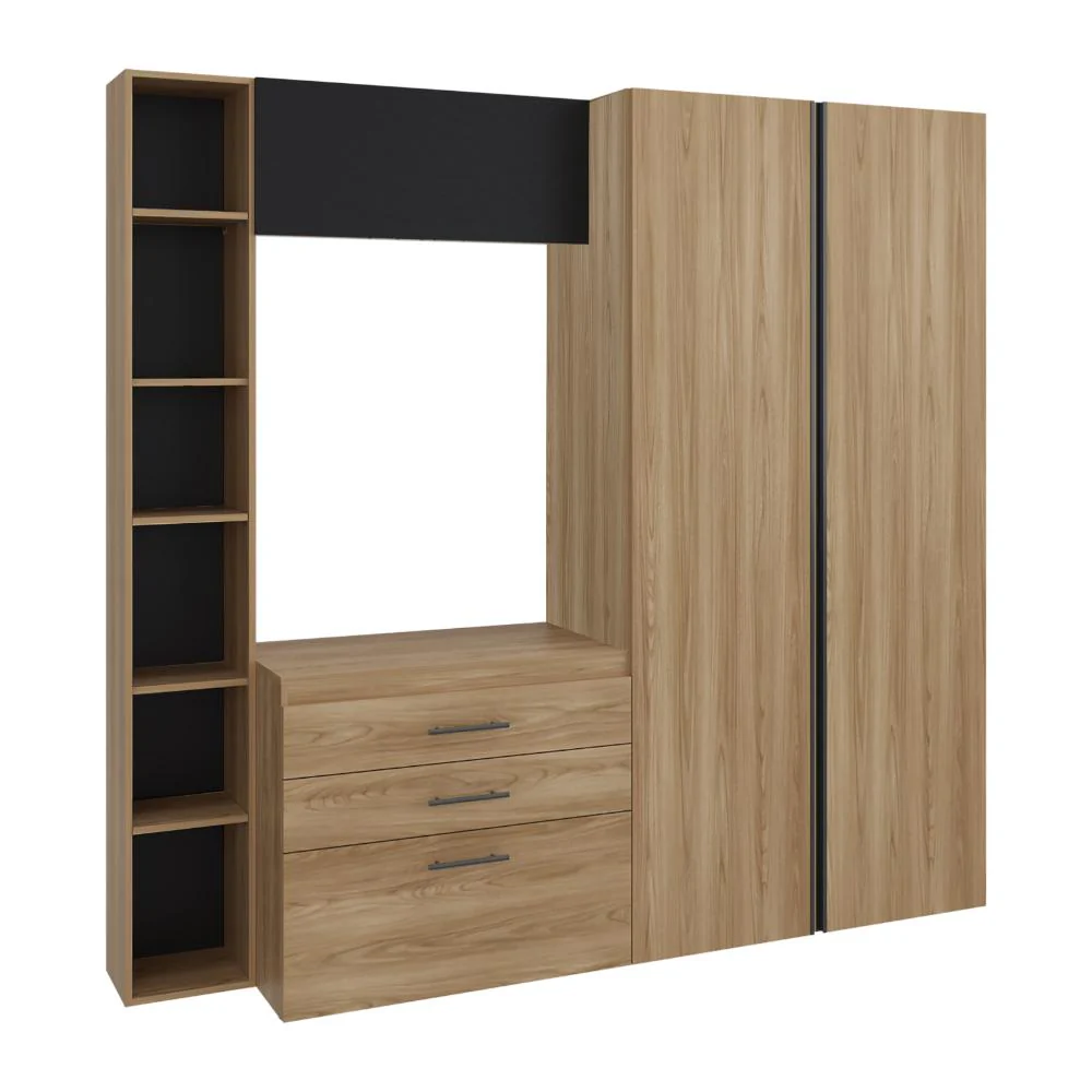 CLOSET MULTIFUNCIONAL BRUSON, FRESNO EUROPEO Y WENGUE, CON CAJONES PARA GUARDAR ROPA Y OBJETOS DE OFICINA - Image 6