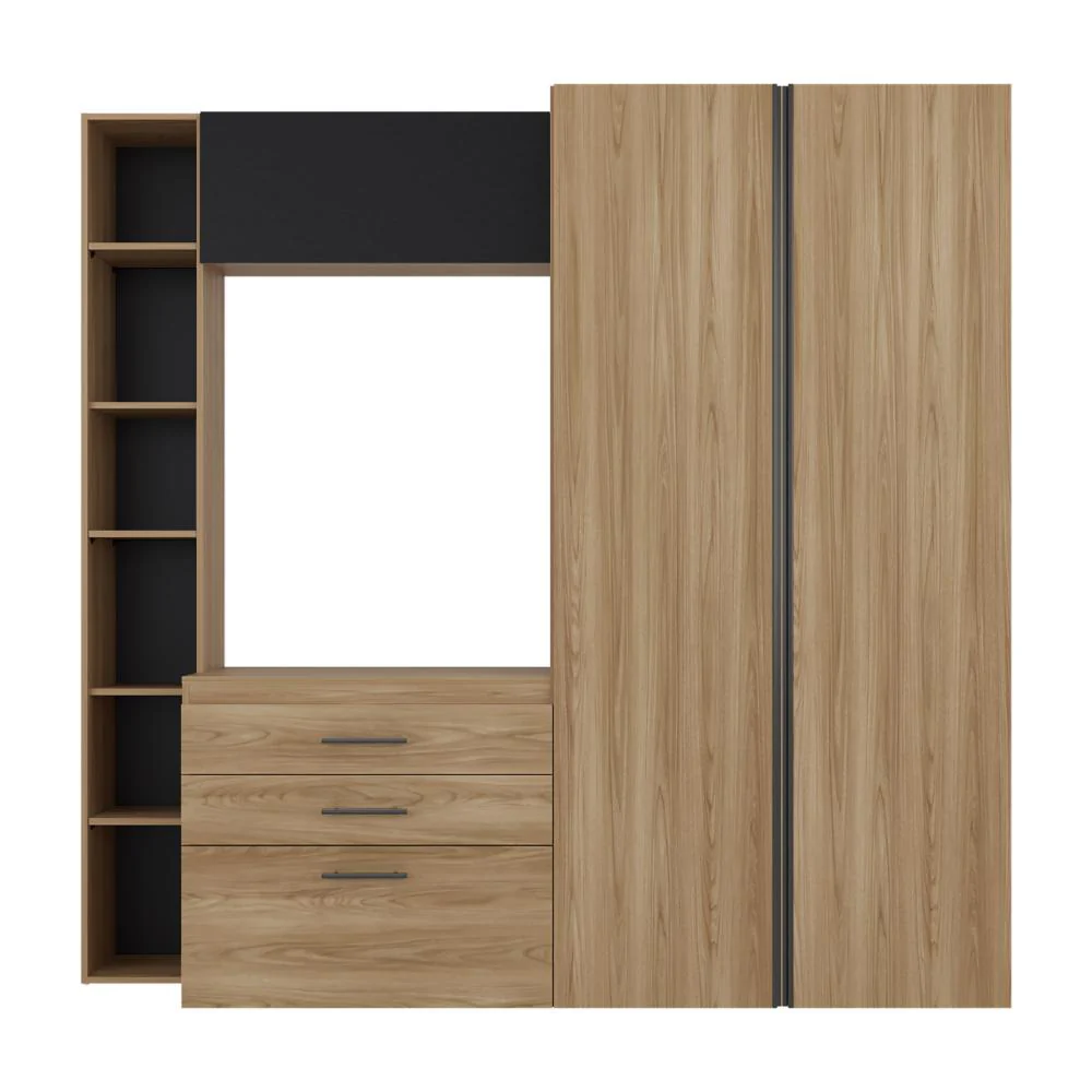 CLOSET MULTIFUNCIONAL BRUSON, FRESNO EUROPEO Y WENGUE, CON CAJONES PARA GUARDAR ROPA Y OBJETOS DE OFICINA - Image 7