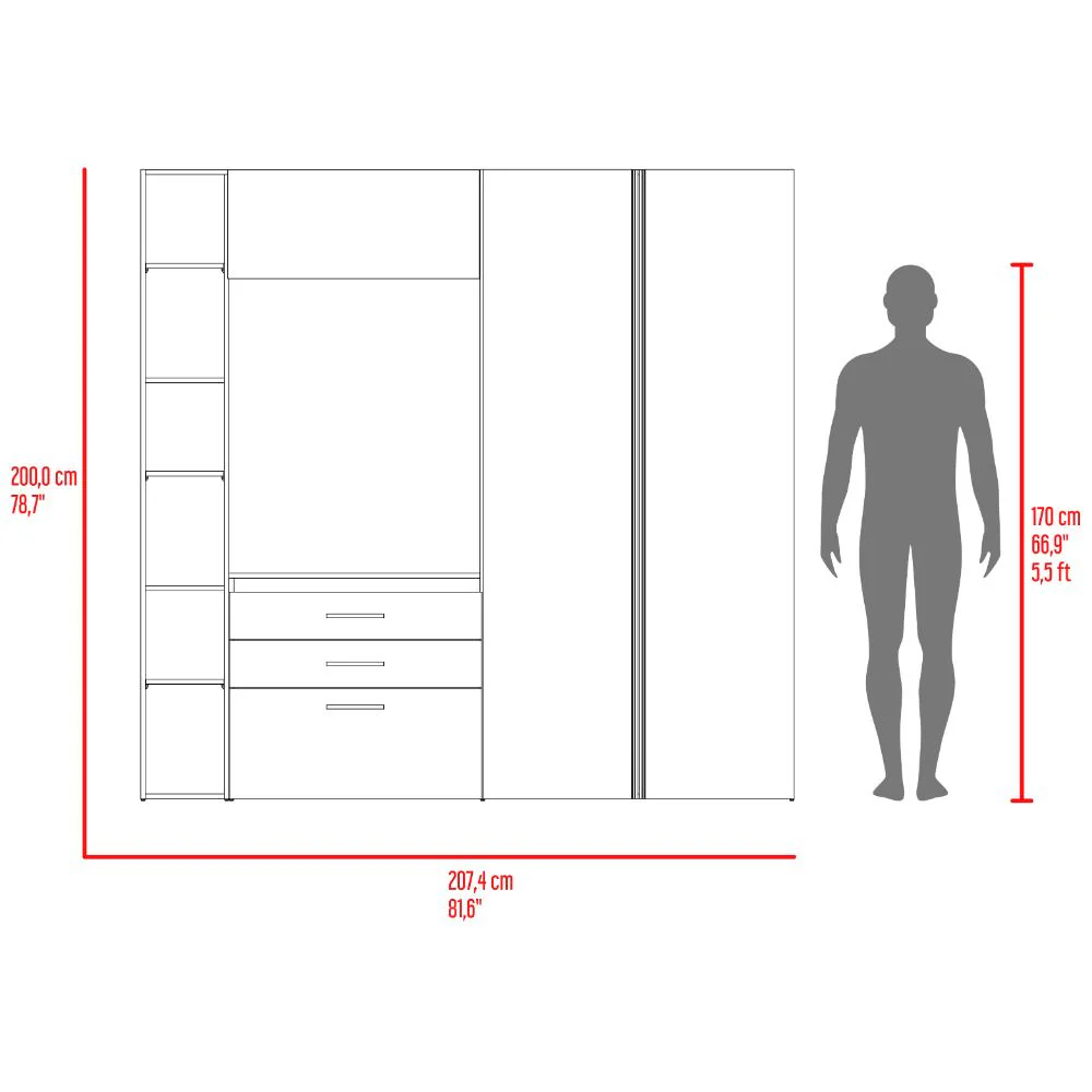 CLOSET MULTIFUNCIONAL BRUSON, FRESNO EUROPEO Y WENGUE, CON CAJONES PARA GUARDAR ROPA Y OBJETOS DE OFICINA - Image 8