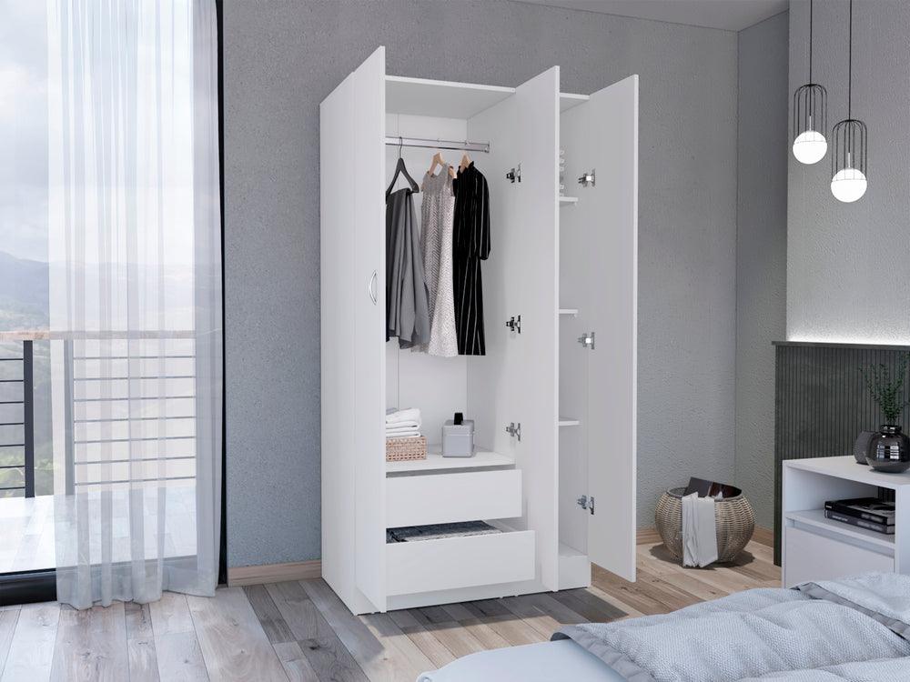CLOSET ORBE, BLANCO DUQUEZA, CON DOS CAJONES, CUATRO ENTREPAÑOS Y TUBO CROMADO ZF - Image 2