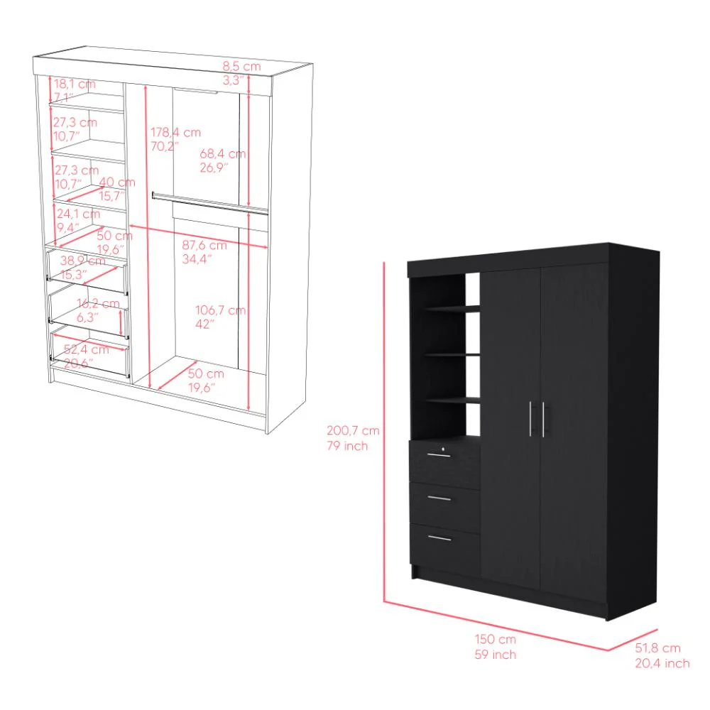 CLOSET PEKÍN, WENGUE, CON DOS PUERTAS ABATIBLES Y TRES CAJONES ORGANIZADORES ZF - Image 3