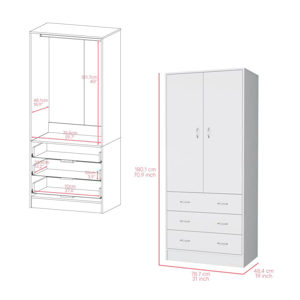 CLOSET PILIC, BLANCO DUQUEZA, TRES CAJONES CON GRAN CAPACIDAD DE ALMACENAMIENTO ZF - Image 7