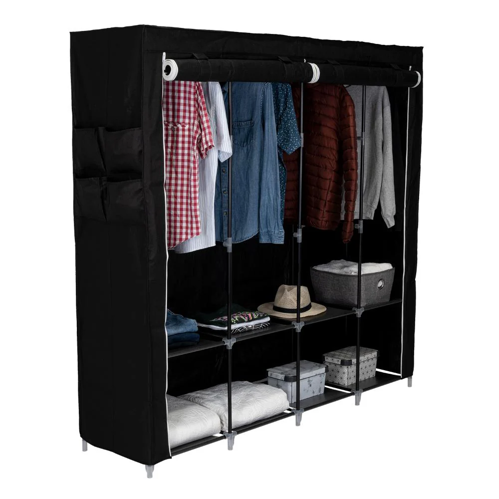 CLOSET PORTÁTIL GARMENT, NEGRO, VARIEDAD DE ENTREPAÑOS EN TELA