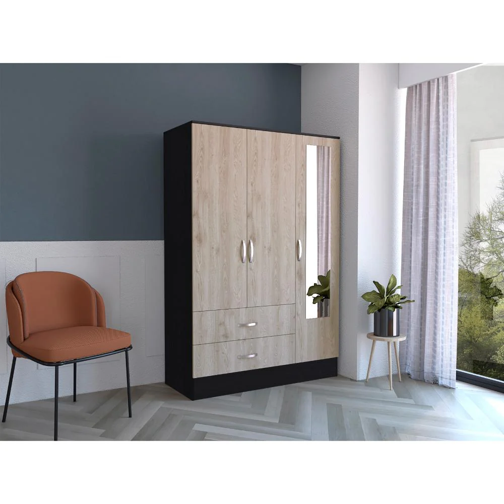 CLOSET QUILES 120, WENGUE Y HUMO, CON ESPEJO, TUBO PARA COLGAR ROPA, TRES PUERTAS ABATIBLES ZF