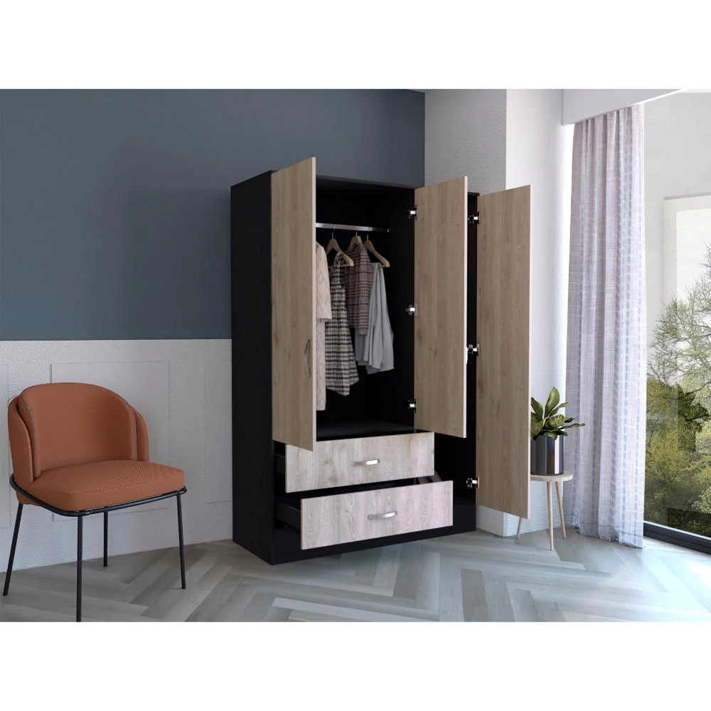 CLOSET QUILES 120, WENGUE Y HUMO, CON ESPEJO, TUBO PARA COLGAR ROPA, TRES PUERTAS ABATIBLES ZF - Image 2
