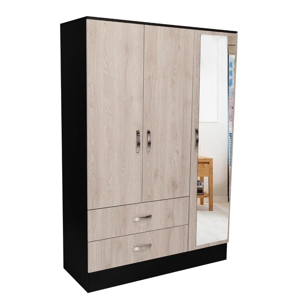 CLOSET QUILES 120, WENGUE Y HUMO, CON ESPEJO, TUBO PARA COLGAR ROPA, TRES PUERTAS ABATIBLES ZF - Image 3